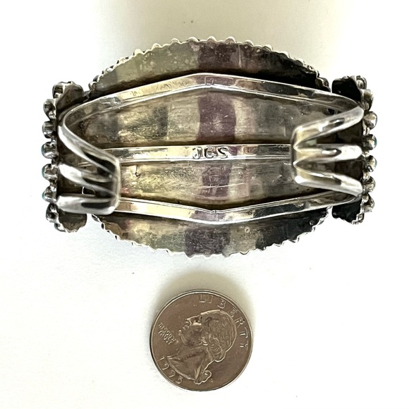 Signed,Navajo Old Pawn Vntg Sleeping Beauty Turquoise Sterling Watch Cuff - Picture 6 of 10